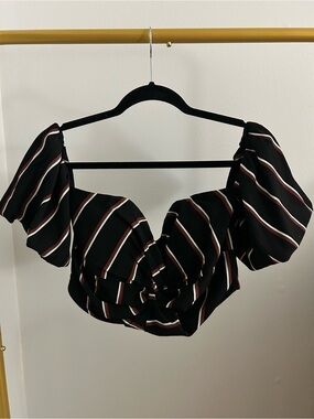 NWOT Windsor Y2K Striped Puff Sleeve Tie Front Crop Top M